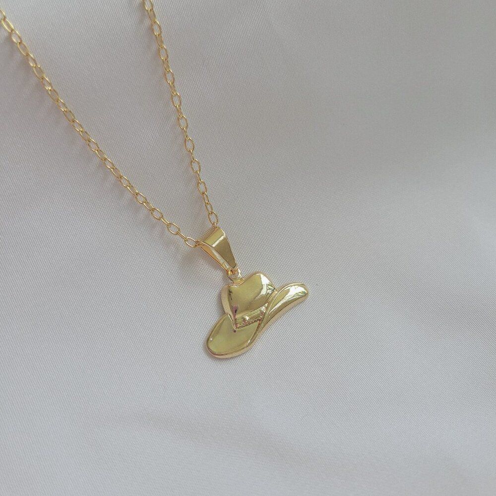 Gold Cowboy Hat Charm Necklace